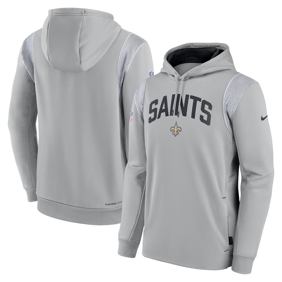 New Orleans Saints Football Gray Sideline Athletic Stack Performance Pullover Hoodie - Man New Orleans Saints Football Gray Sideline Athletic Stack Performance Pullover Hoodie - Man