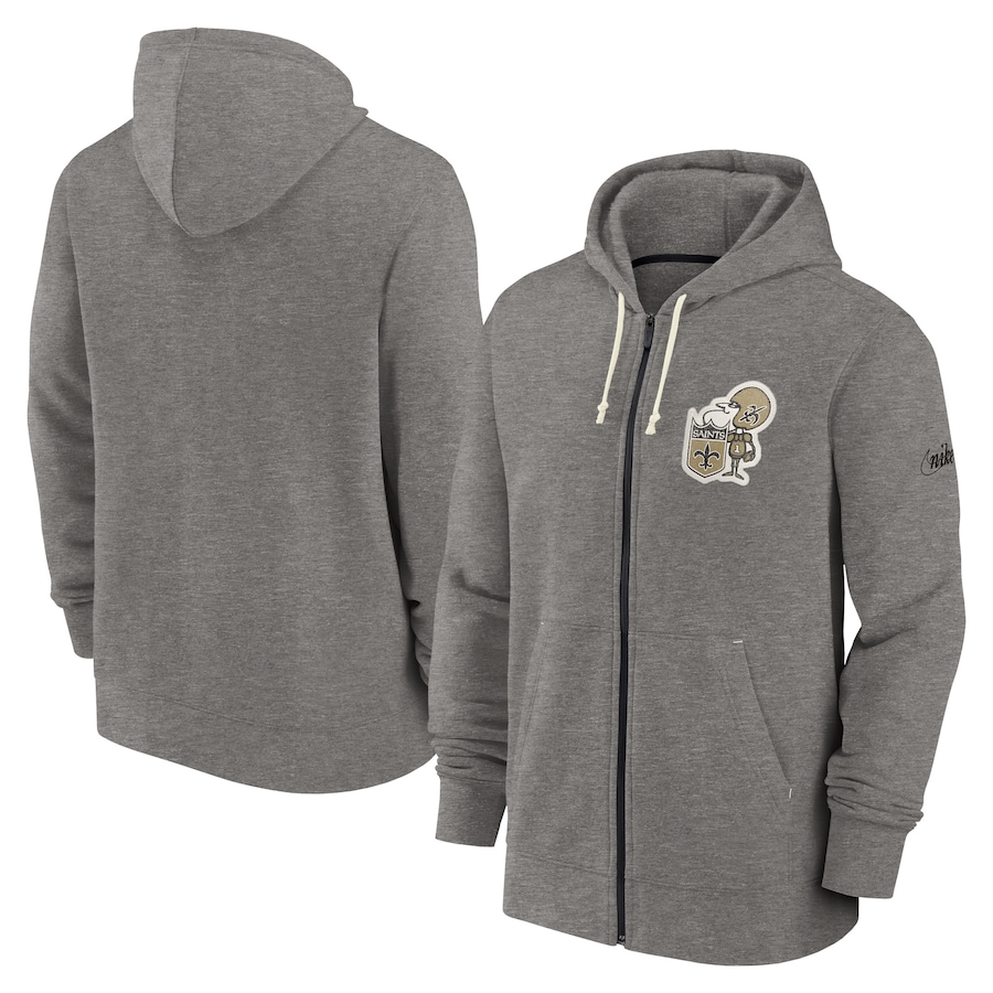 New Orleans Saints Football Heather Charcoal Historic Lifestyle Full-Zip Hoodie - Man New Orleans Saints Football Heather Charcoal Historic Lifestyle Full-Zip Hoodie - Man
