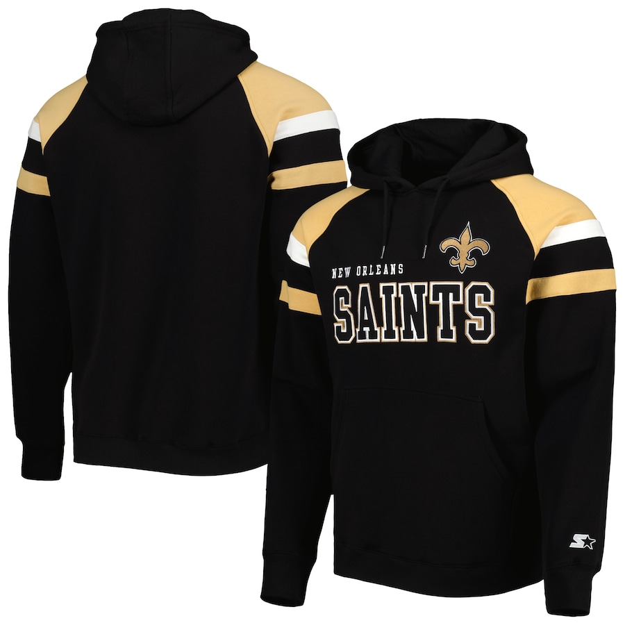 New Orleans Saints Starter Black Draft Fleece Raglan Pullover Hoodie - Man New Orleans Saints Starter Black Draft Fleece Raglan Pullover Hoodie - Man