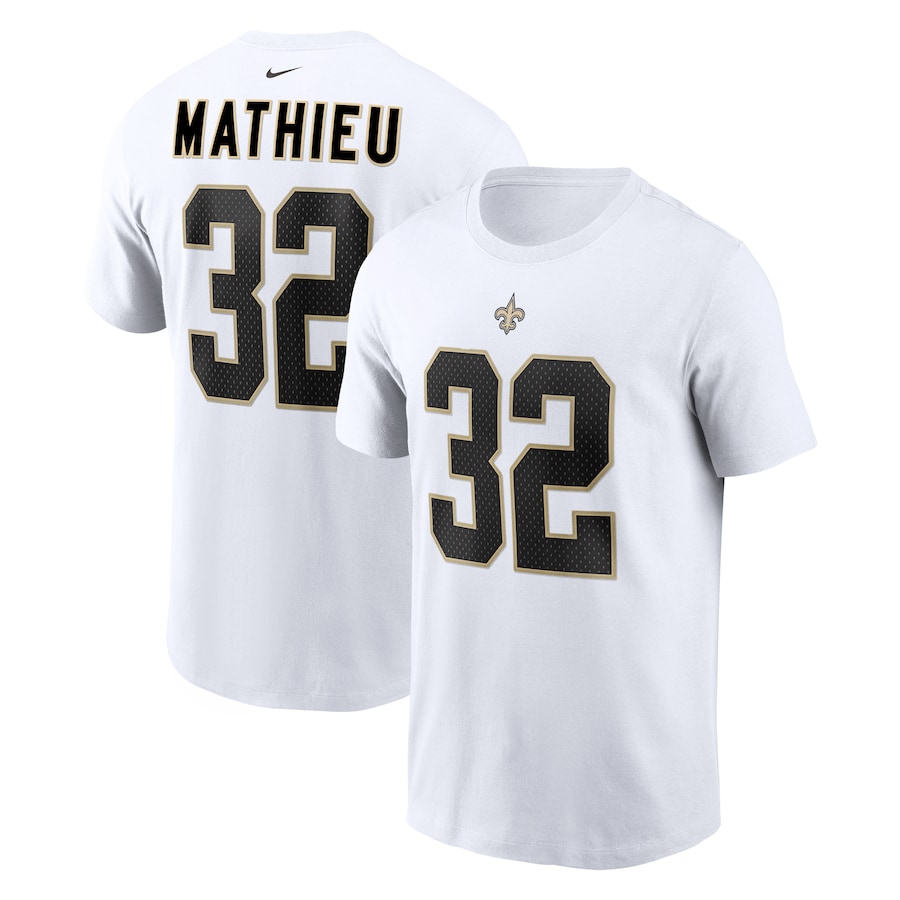 New Orleans Saints Tyrann Mathieu Football White Player Name & Number T-Shirt - Man New Orleans Saints Tyrann Mathieu Football White Player Name & Number T-Shirt - Man