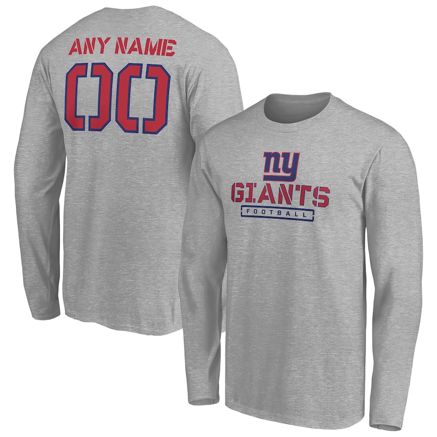 New York Giants Gray Personalized Name & Number Evanston Stencil Long Sleeve T-Shirt - Man New York Giants Gray Personalized Name & Number Evanston Stencil Long Sleeve T-Shirt - Man