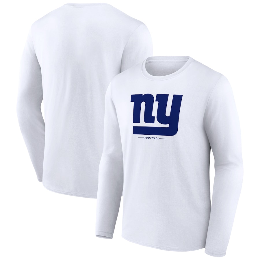New York Giants White Logo Team Lockup Long Sleeve T-Shirt - Man