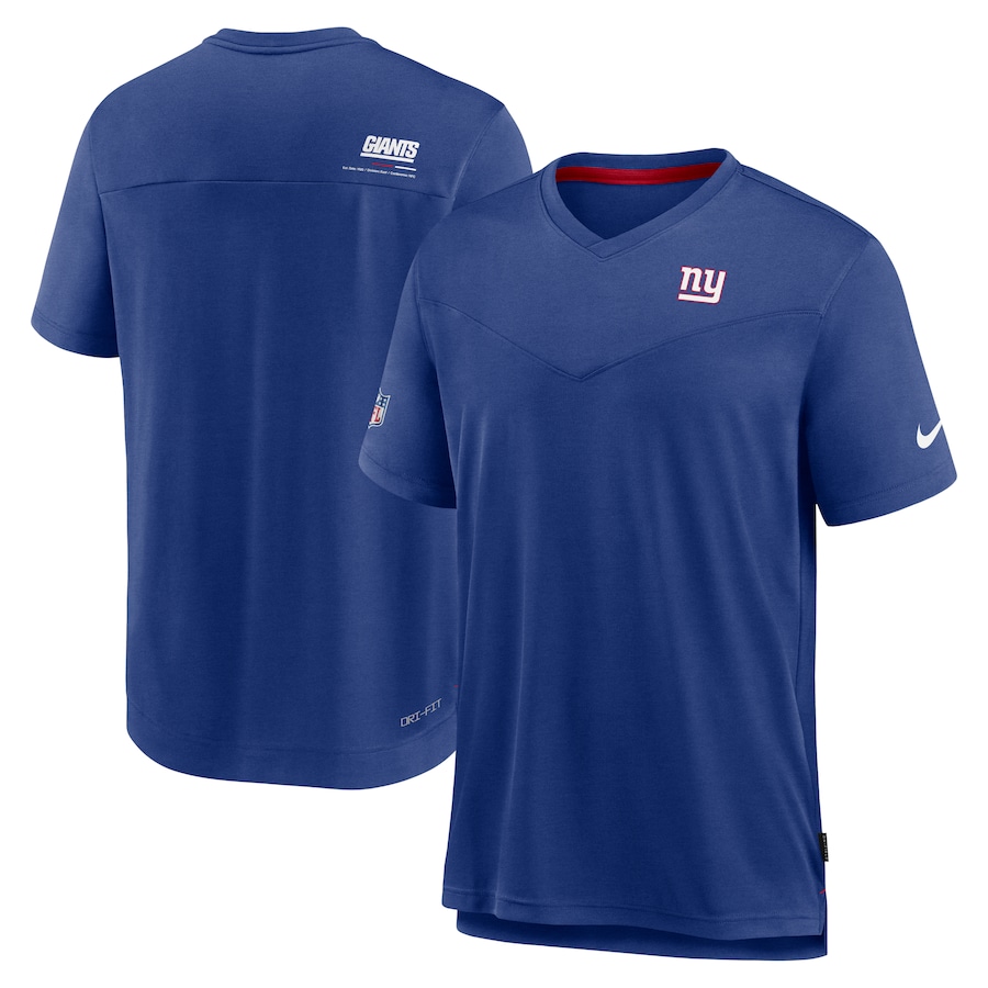 New York Giants Football Royal Sideline Coach Chevron Lock Up Logo V-Neck Performance T-Shirt - Man