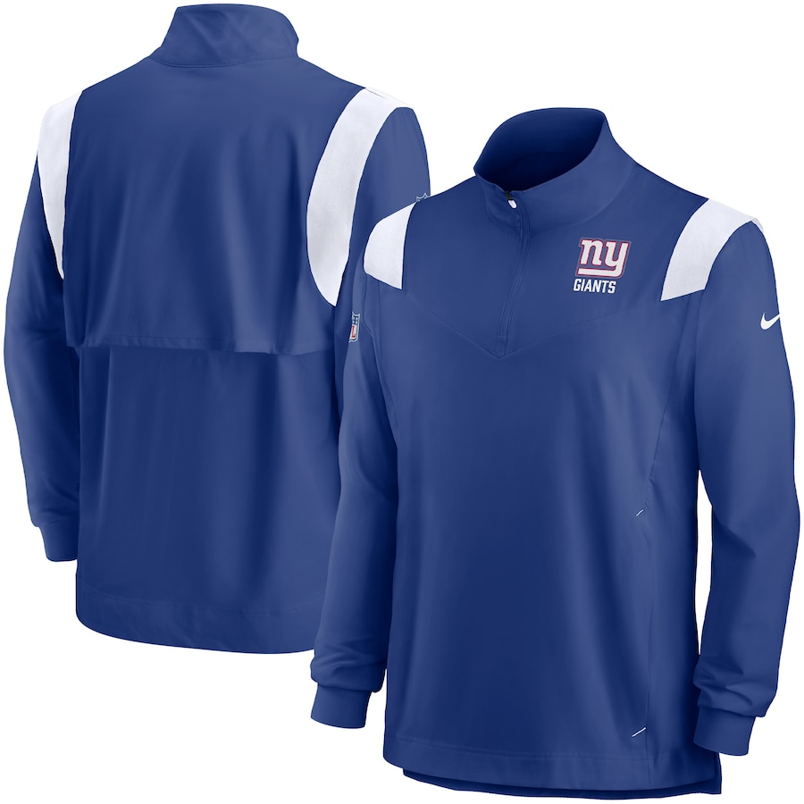 New York Giants Football Royal Sideline Coach Chevron Lockup Quarter-Zip Long Sleeve Top - Man