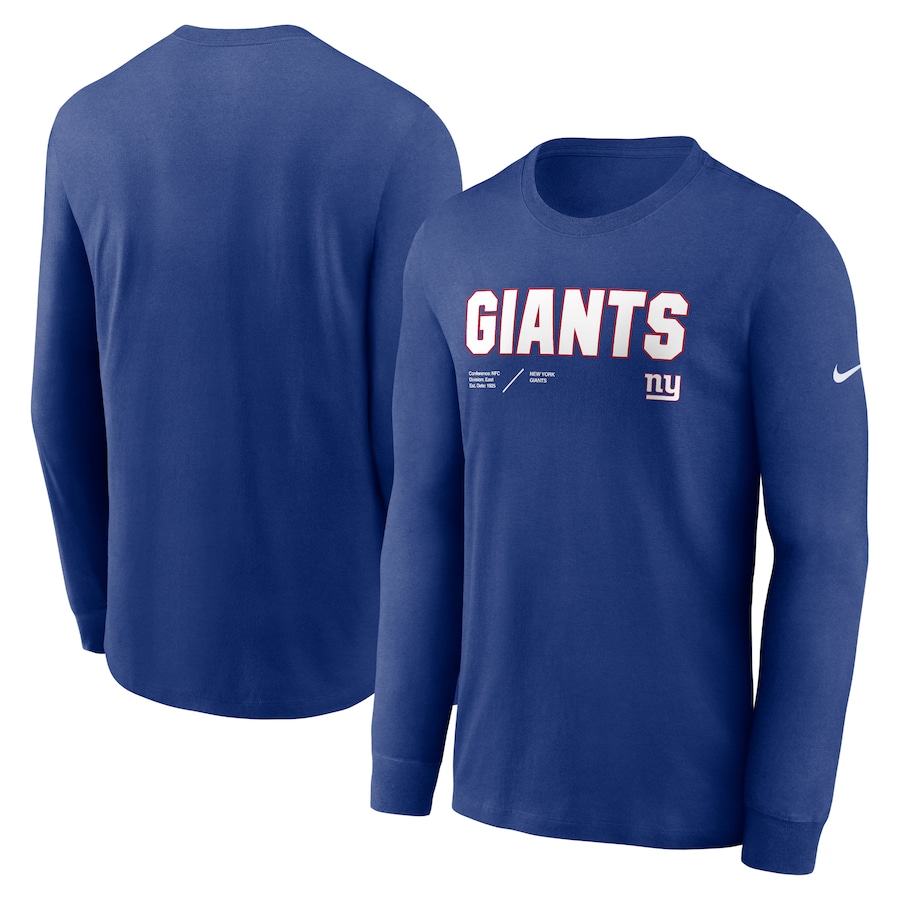 New York Giants Football Royal Sideline Infograph Lock Up Performance Long Sleeve T-Shirt - Man