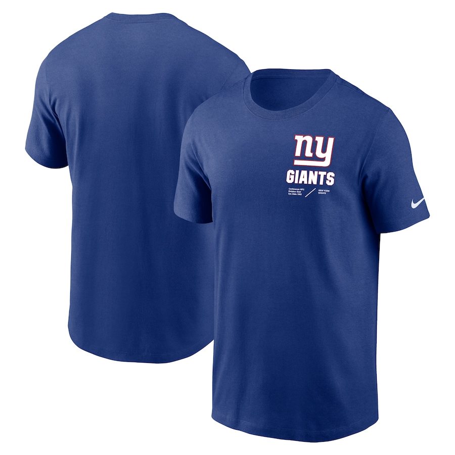 New York Giants Football Royal Sideline Infograph Lockup Performance T-Shirt - Man