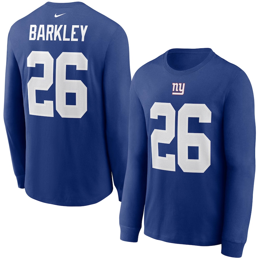 New York Giants Saquon Barkley Football Royal Player Name & Number Long Sleeve T-Shirt - Man New York Giants Saquon Barkley Football Royal Player Name & Number Long Sleeve T-Shirt - Man