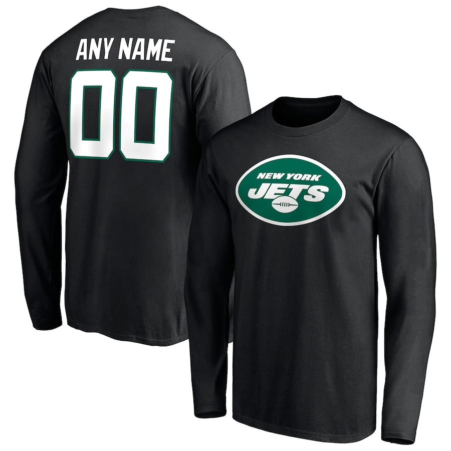 New York Jets Black Team Authentic Personalized Name & Number Long Sleeve T-Shirt - Man