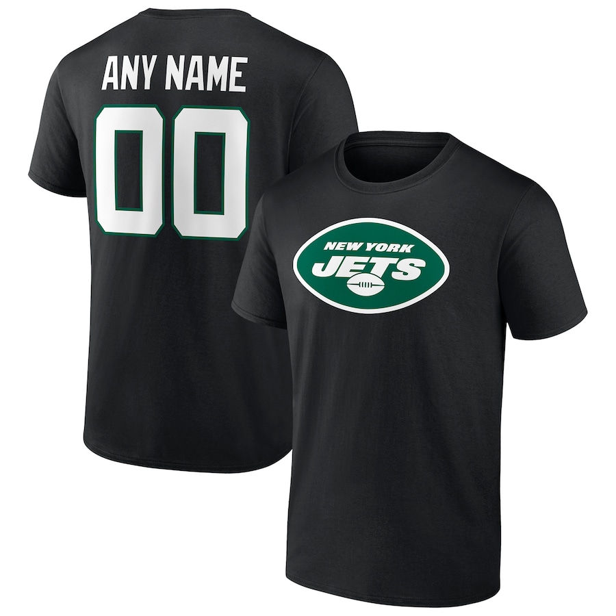 New York Jets Black Team Authentic Personalized Name & Number T-Shirt - Man