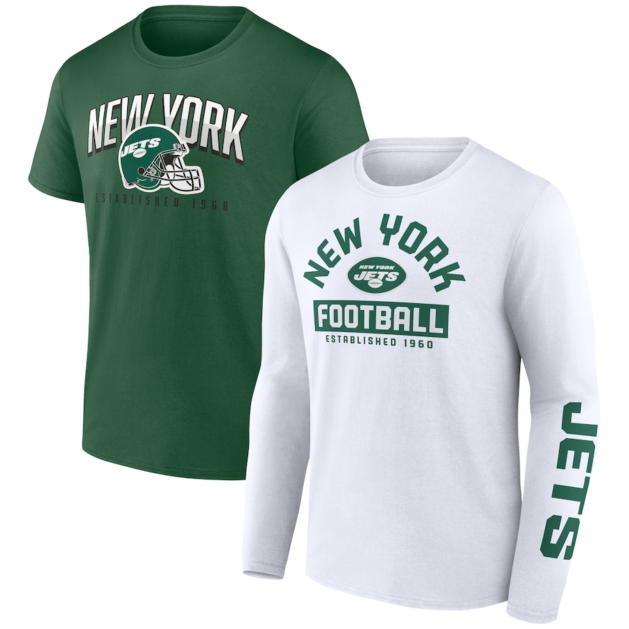 New York Jets Green/White Long and Short Sleeve Two-Pack T-Shirt - Man New York Jets Green/White Long and Short Sleeve Two-Pack T-Shirt - Man