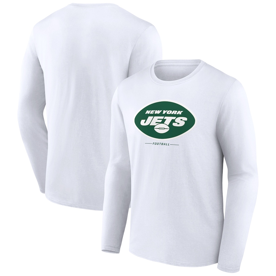 New York Jets White Logo Team Lockup Long Sleeve T-Shirt - Man