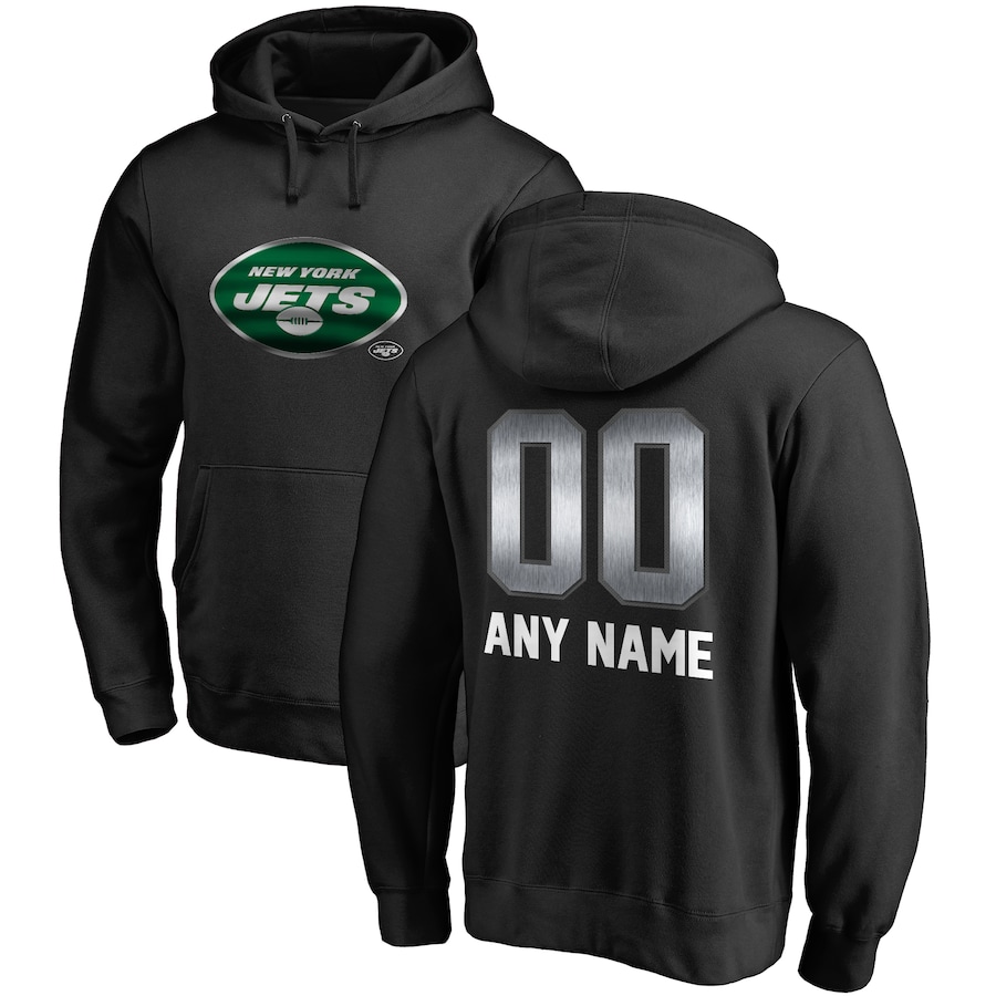 New York Jets NFL Pro Line by Black Personalized Midnight Mascot Pullover Hoodie - Man