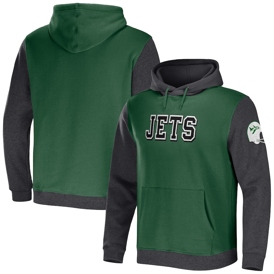 New York Jets NFL x Darius Rucker Collection by USASportsStoreGreen/Heather Charcoal Colorblock Pullover Hoodie - Man