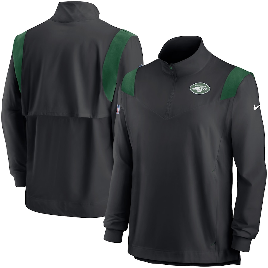 New York Jets Football Black Sideline Coach Chevron Lockup Quarter-Zip Long Sleeve Top - Man