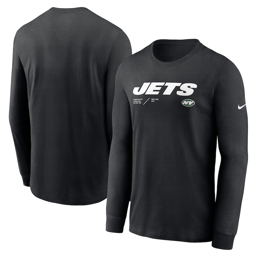 New York Jets Football Black Sideline Infograph Lock Up Performance Long Sleeve T-Shirt - Man