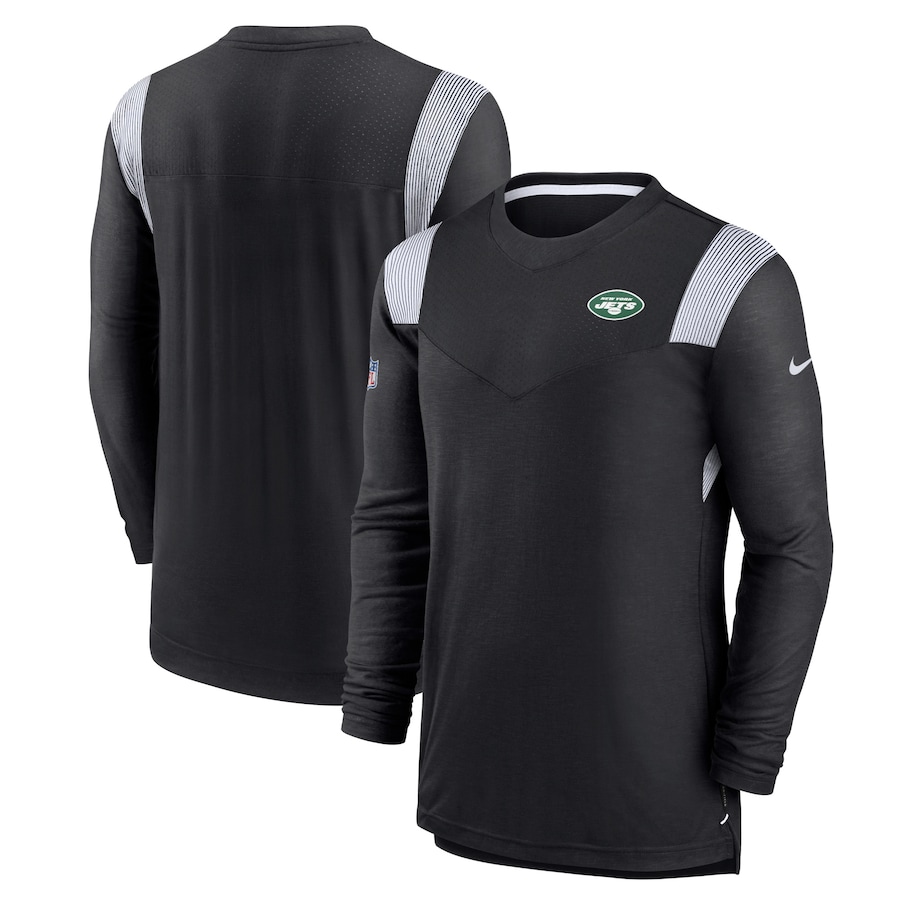 New York Jets Football Black Sideline Tonal Logo Performance Player Long Sleeve T-Shirt - Man