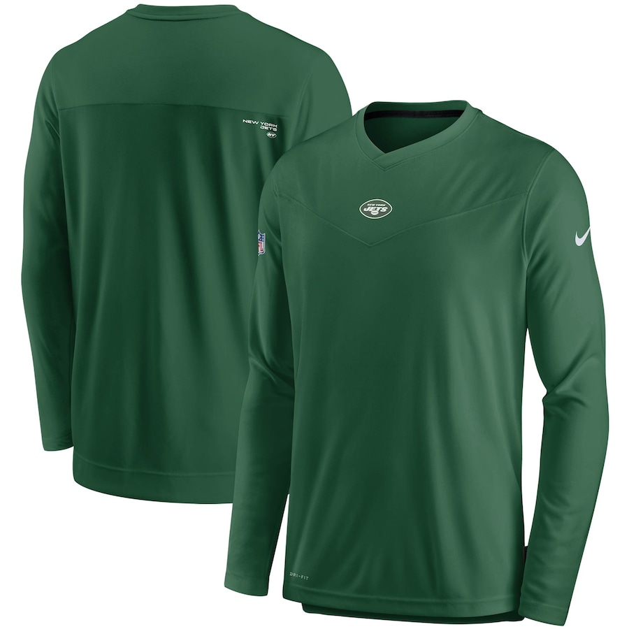 New York Jets Football Green Sideline Coaches Performance Long Sleeve V-Neck T-Shirt - Man New York Jets Football Green Sideline Coaches Performance Long Sleeve V-Neck T-Shirt - Man