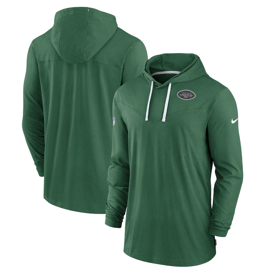 New York Jets Football Green Sideline Pop Performance Pullover Long Sleeve Hoodie T-Shirt - Man New York Jets Football Green Sideline Pop Performance Pullover Long Sleeve Hoodie T-Shirt - Man