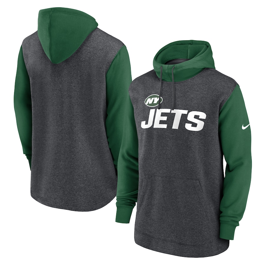 New York Jets Football Heathered Charcoal/Green Surrey Legacy Pullover Hoodie - Man New York Jets Football Heathered Charcoal/Green Surrey Legacy Pullover Hoodie - Man