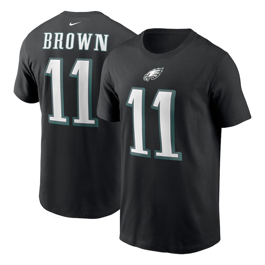 Philadelphia Eagles A.J. Brown Football Black Player Name & Number T-Shirt - Man