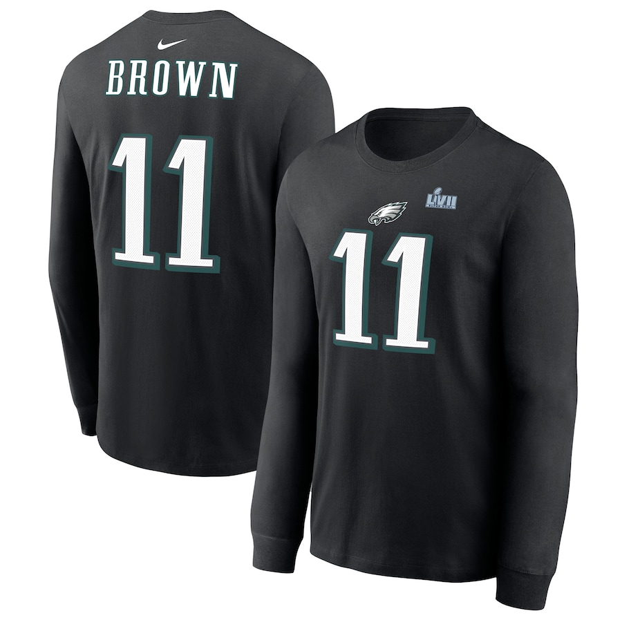 Philadelphia Eagles A.J. Brown Football Black Super Bowl LVII Name & Number Long Sleeve T-Shirt - Man