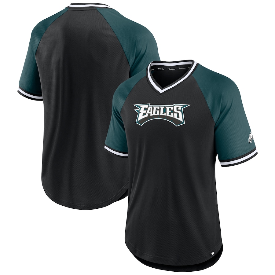 Philadelphia Eagles Black/Midnight Green Second Wind Raglan V-Neck T-Shirt - Man Philadelphia Eagles Black/Midnight Green Second Wind Raglan V-Neck T-Shirt - Man