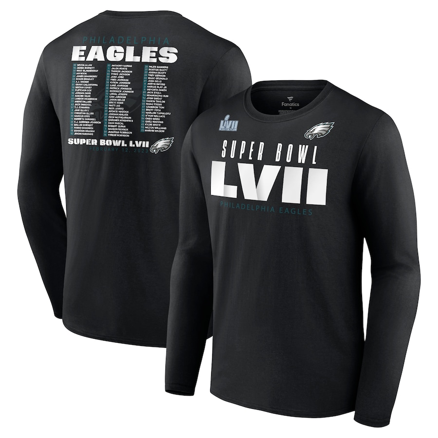 Philadelphia Eagles Black Super Bowl LVII Varsity Roster Long Sleeve T-Shirt - Man