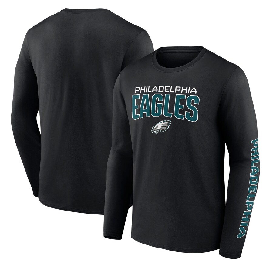 Philadelphia Eagles Black Wordmark Go the Distance Long Sleeve T-Shirt - Man Philadelphia Eagles Black Wordmark Go the Distance Long Sleeve T-Shirt - Man