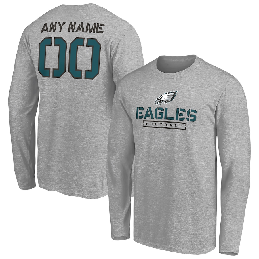 Philadelphia Eagles Gray Personalized Name & Number Evanston Stencil Long Sleeve T-Shirt - Man Philadelphia Eagles Gray Personalized Name & Number Evanston Stencil Long Sleeve T-Shirt - Man