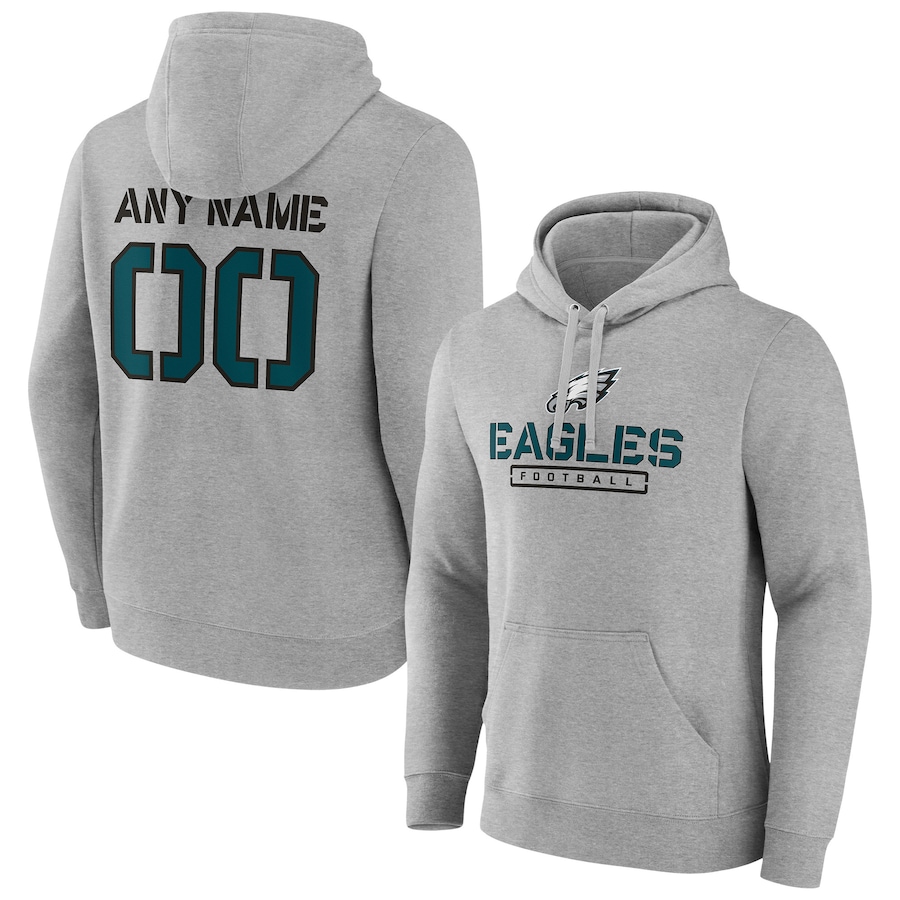 Philadelphia Eagles Gray Personalized Name & Number Evanston Stencil Pullover Hoodie - Man