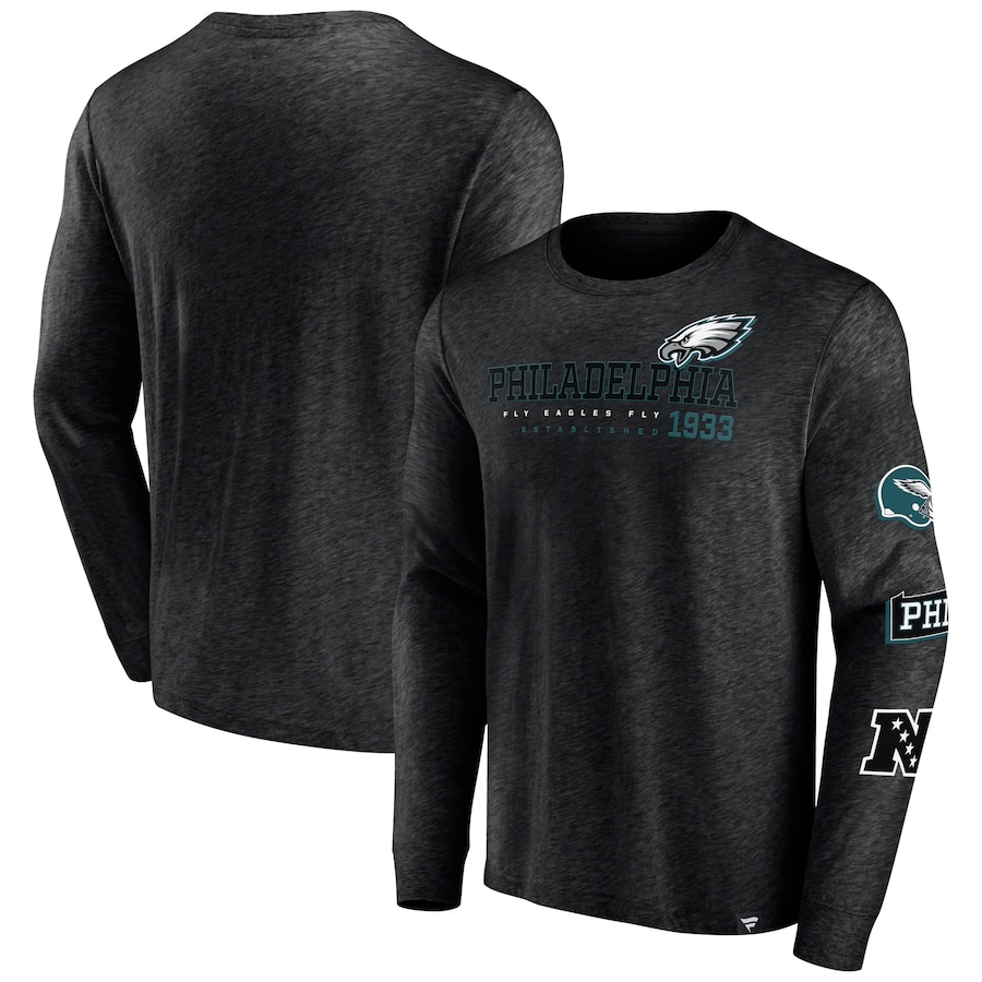 Philadelphia Eagles Heather Black High Whip Pitcher Long Sleeve T-Shirt - Man