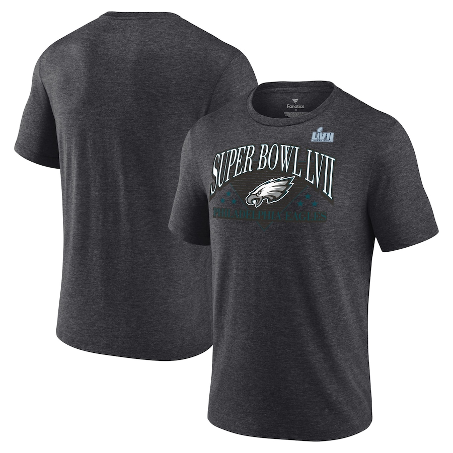 Philadelphia Eagles Heather Charcoal Super Bowl LVII Tri-Blend Triangle Strategy T-Shirt - Man
