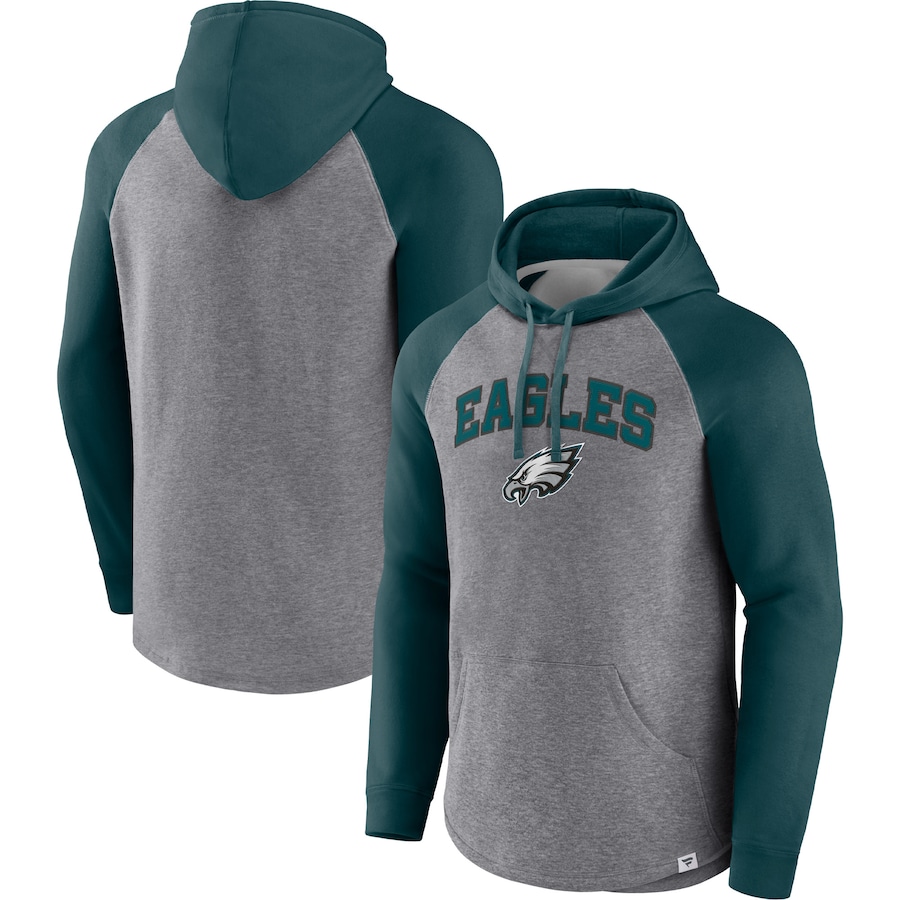 Philadelphia Eagles Heathered Gray/Midnight Green By Design Raglan Pullover Hoodie - Man