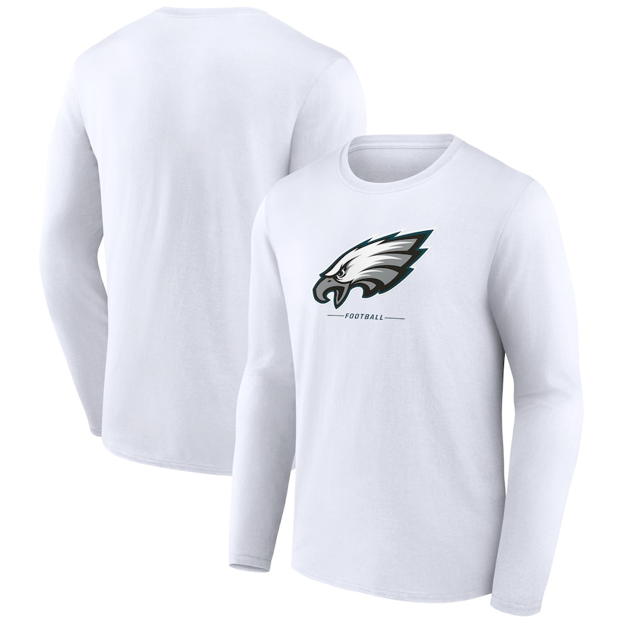 Philadelphia Eagles White Logo Team Lockup Long Sleeve T-Shirt - Man