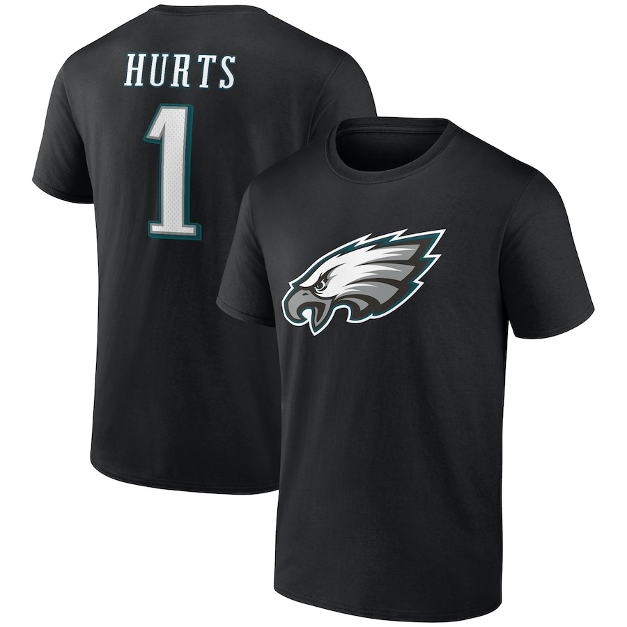 Philadelphia Eagles Jalen Hurts Black Icon Player Name & Number T-Shirt - Man