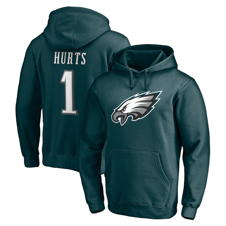 Philadelphia Eagles Jalen Hurts Midnight Green Player Icon Name & Number Fitted Pullover Hoodie - Man