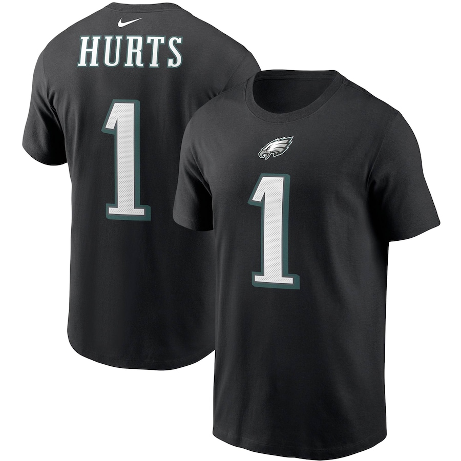 Philadelphia Eagles Jalen Hurts Football Black Player Name & Number T-Shirt - Man Philadelphia Eagles Jalen Hurts Football Black Player Name & Number T-Shirt - Man