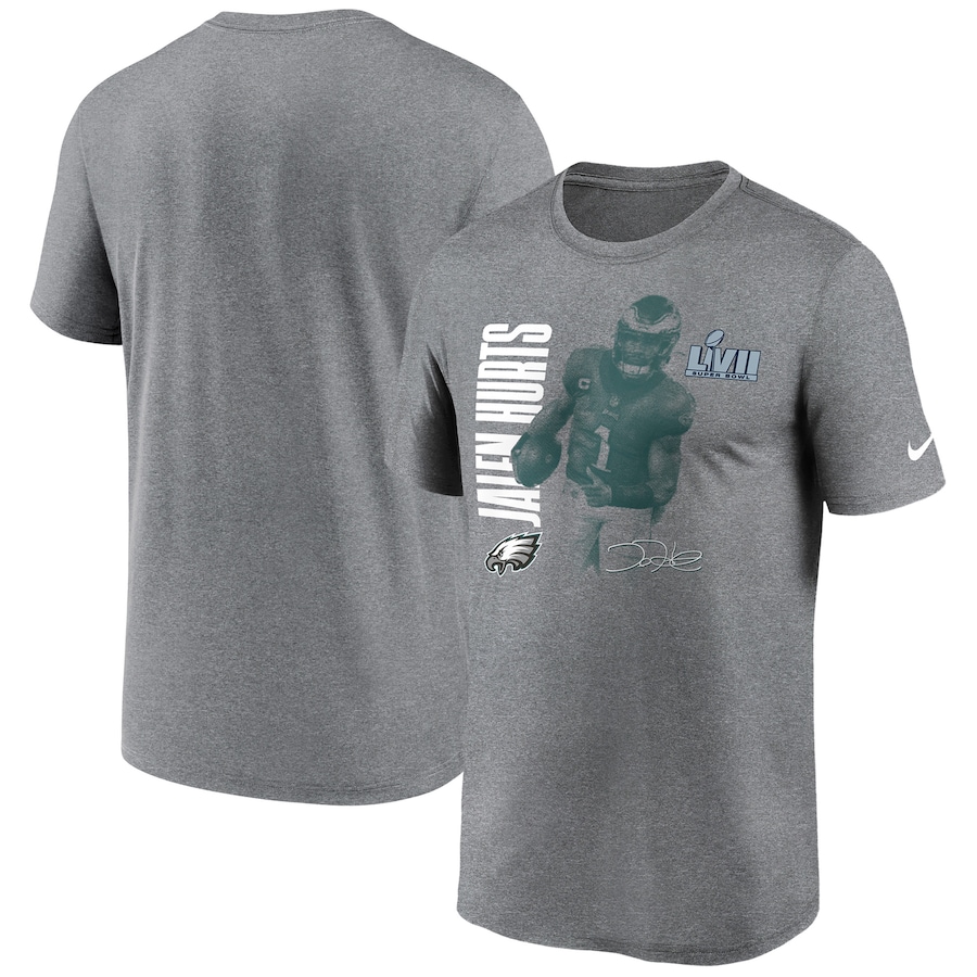 Philadelphia Eagles Jalen Hurts Football Heather Gray Super Bowl LVII Graphic T-Shirt - Man Philadelphia Eagles Jalen Hurts Football Heather Gray Super Bowl LVII Graphic T-Shirt - Man