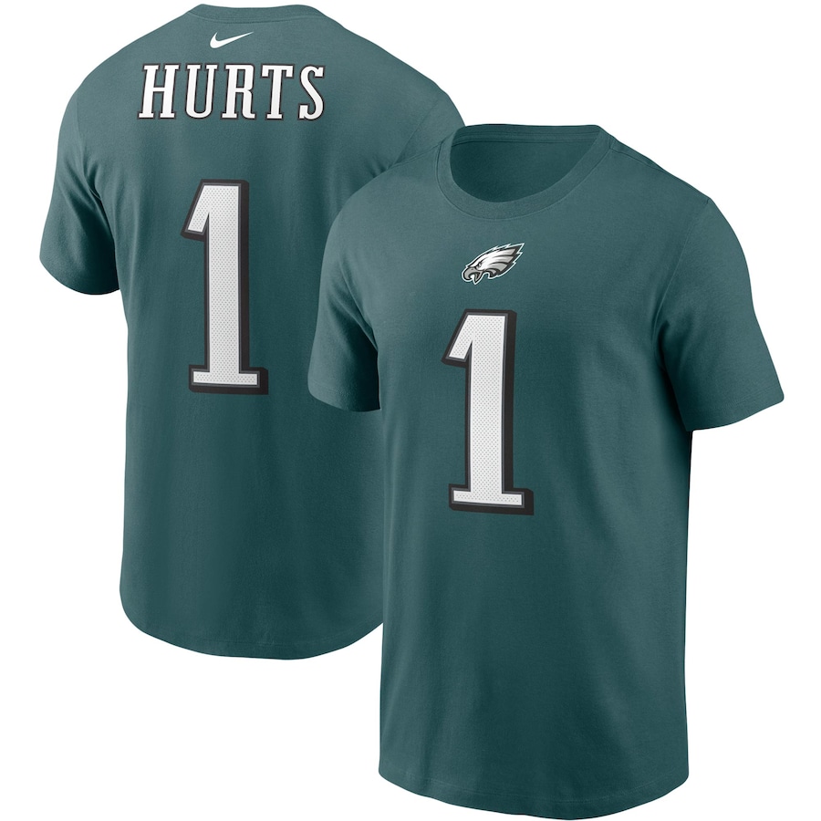 Philadelphia Eagles Jalen Hurts Football Midnight Green Player Name & Number T-Shirt - Man Philadelphia Eagles Jalen Hurts Football Midnight Green Player Name & Number T-Shirt - Man