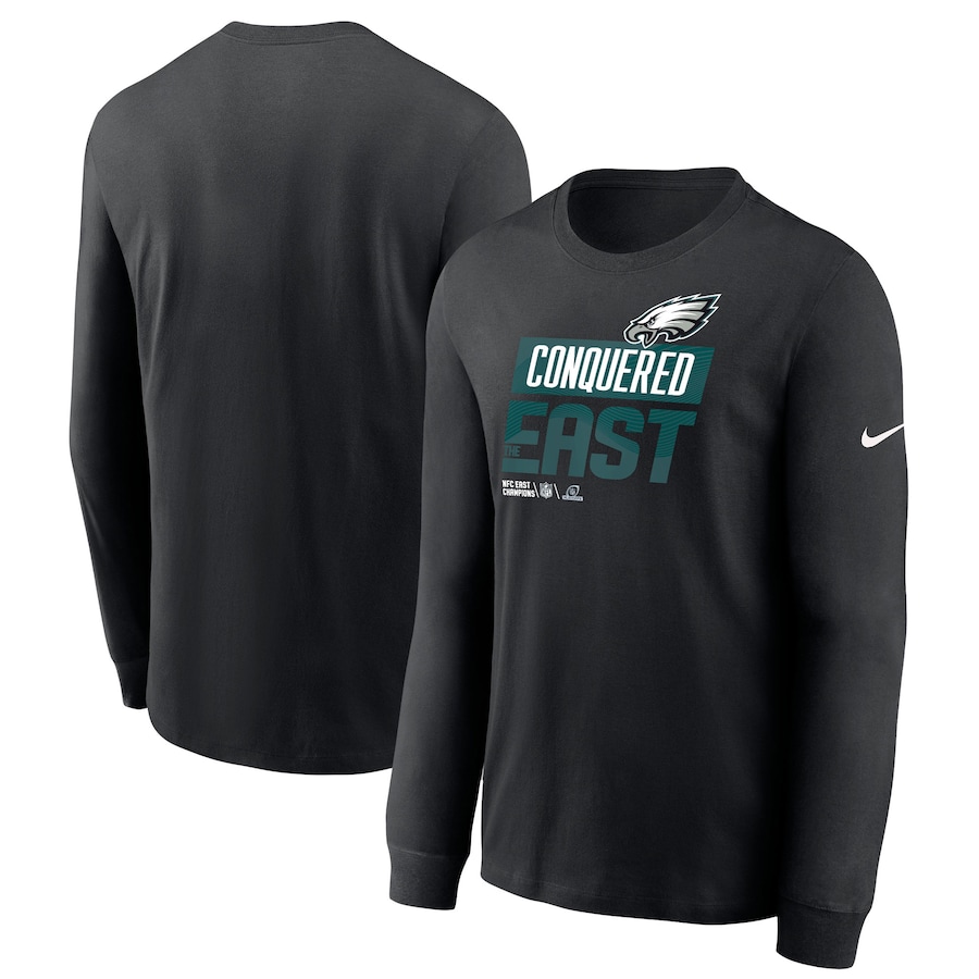 Philadelphia Eagles Football Black 2022 NFC East Division Champions Locker Room Trophy Collection Long Sleeve T-Shirt - Man