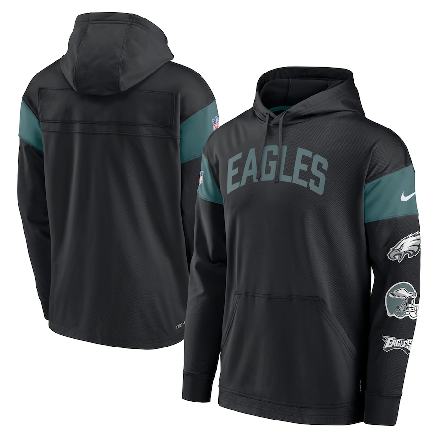 Philadelphia Eagles Football Black Sideline Athletic Arch Jersey Performance Pullover Hoodie - Man