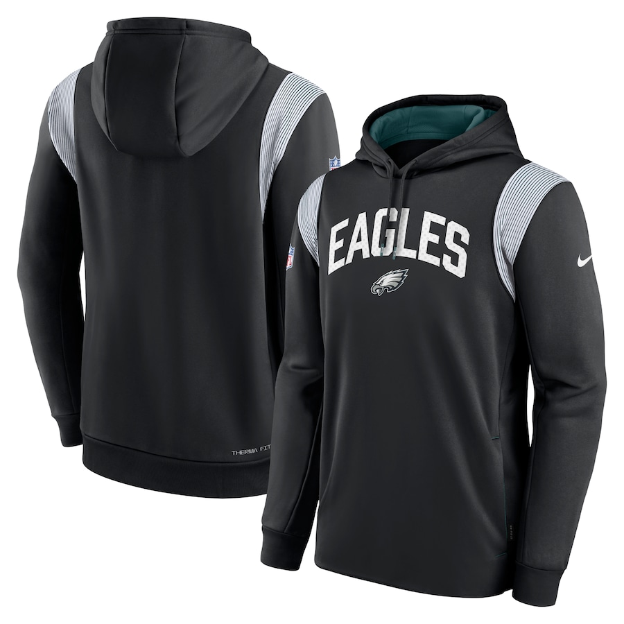 Philadelphia Eagles Football Black Sideline Athletic Stack Performance Pullover Hoodie - Man