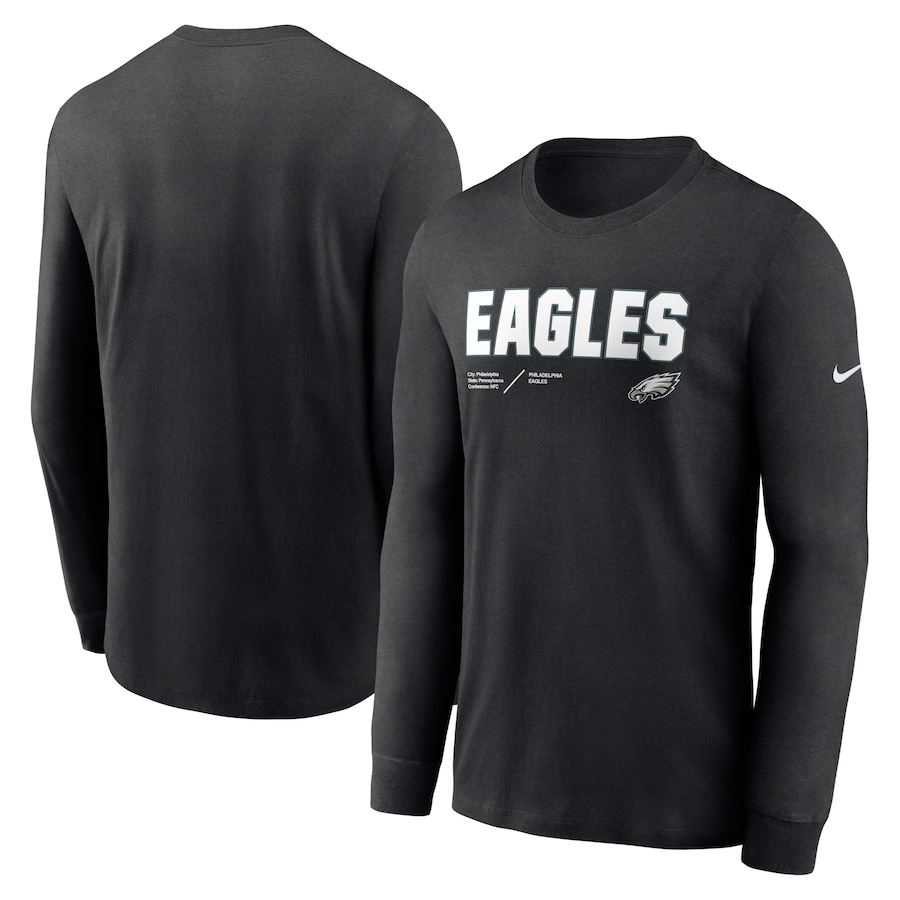Philadelphia Eagles Football Black Sideline Infograph Lock Up Performance Long Sleeve T-Shirt - Man Philadelphia Eagles Football Black Sideline Infograph Lock Up Performance Long Sleeve T-Shirt - Man