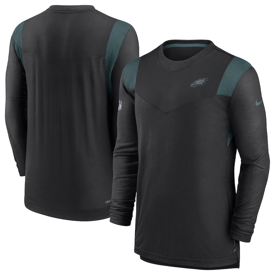 Philadelphia Eagles Football Black Sideline Tonal Logo Performance Player Long Sleeve T-Shirt - Man Philadelphia Eagles Football Black Sideline Tonal Logo Performance Player Long Sleeve T-Shirt - Man