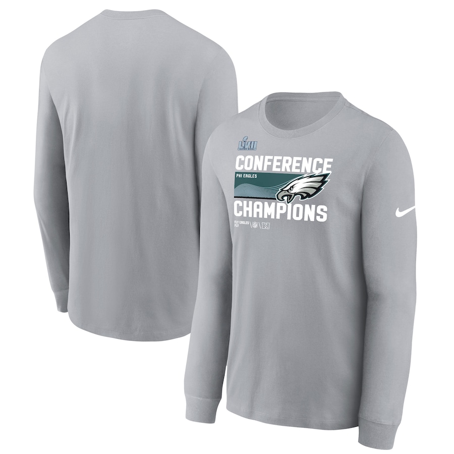 Philadelphia Eagles Football Gray 2022 NFC Champions Locker Room Trophy Collection Long Sleeve T-Shirt - Man