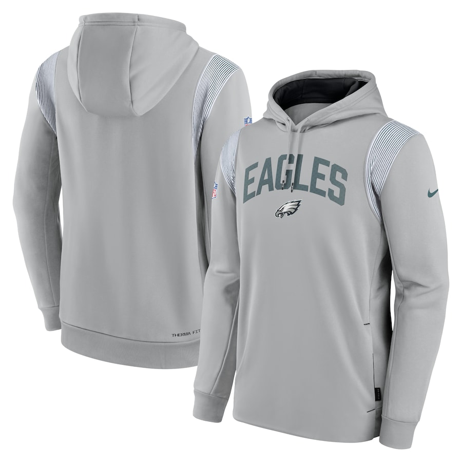 Philadelphia Eagles Football Gray Sideline Athletic Stack Performance Pullover Hoodie - Man