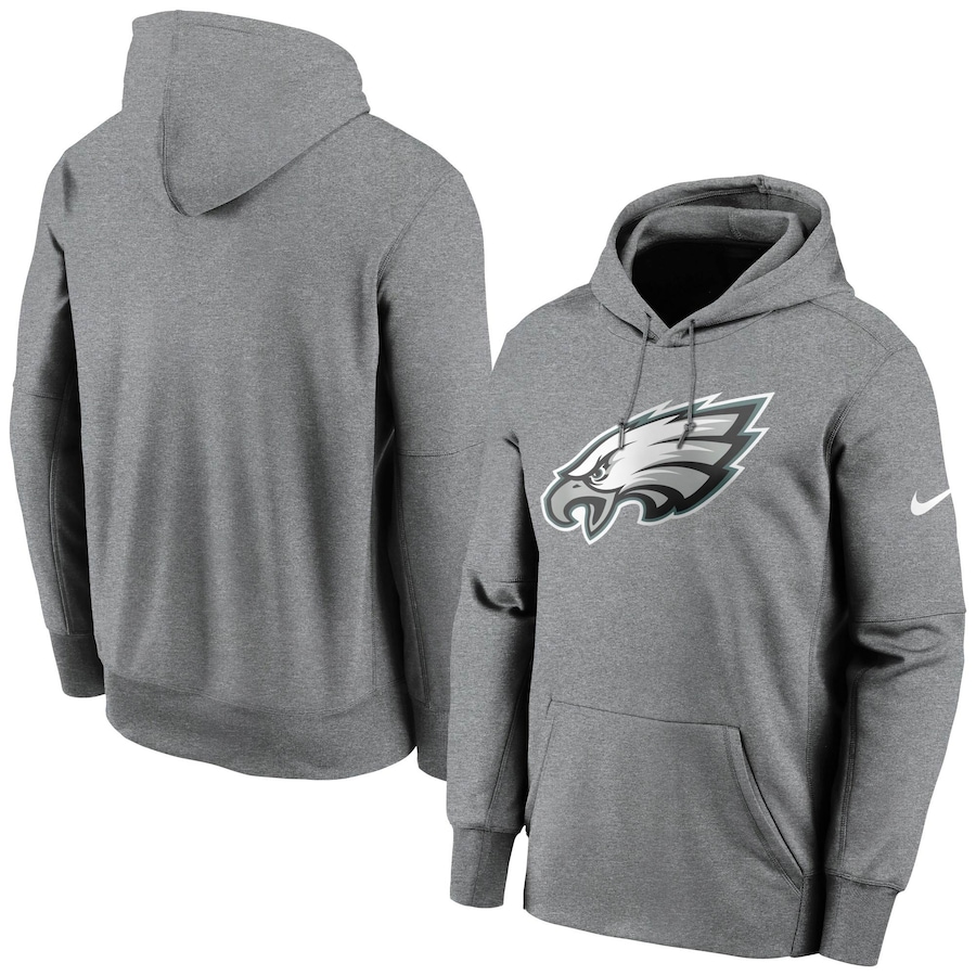 Philadelphia Eagles Football Heathered Gray Fan Gear Primary Logo Performance Pullover Hoodie - Man