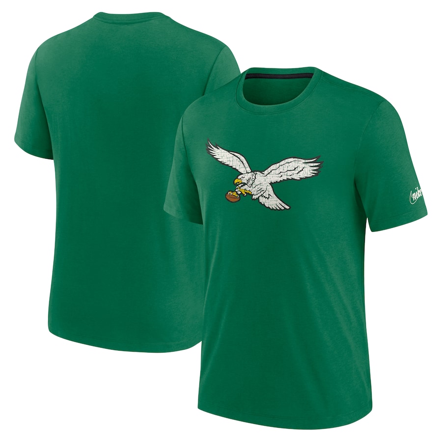 Philadelphia Eagles Football Kelly Green Rewind Playback Logo Tri-Blend T-Shirt - Man