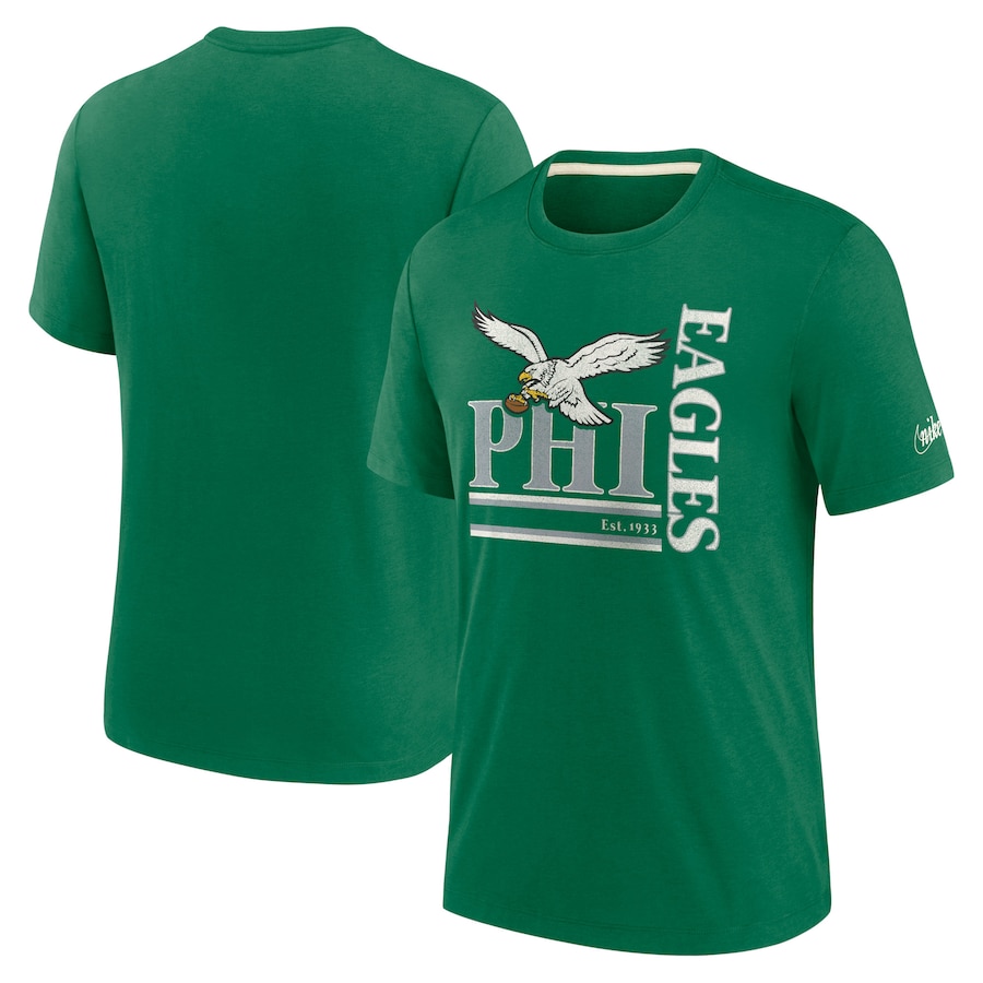 Philadelphia Eagles Football Kelly Green Wordmark Logo Tri-Blend T-Shirt - Man Philadelphia Eagles Football Kelly Green Wordmark Logo Tri-Blend T-Shirt - Man