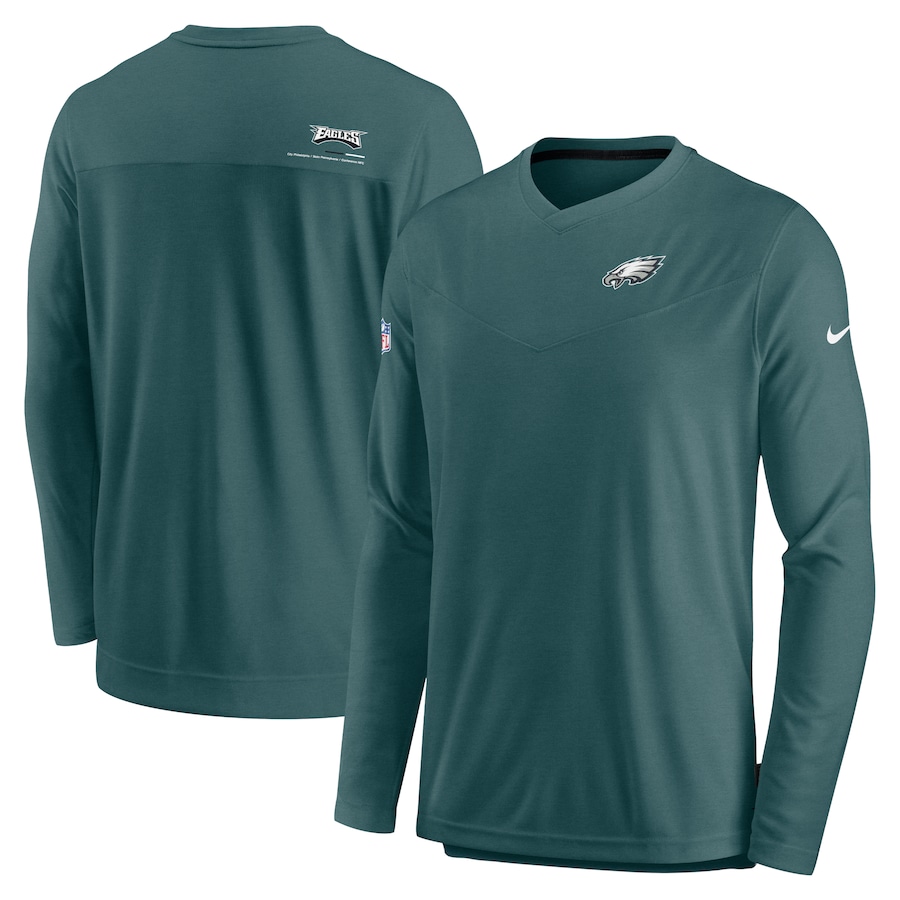 Philadelphia Eagles Football Midnight Green Sideline Coach Chevron Lock Up Long Sleeve V-Neck Performance T-Shirt - Man Philadelphia Eagles Football Midnight Green Sideline Coach Chevron Lock Up Long Sleeve V-Neck Performance T-Shirt - Man